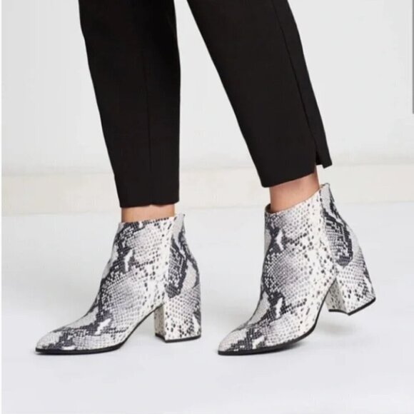 Steve Madden Jillian Leather Snakeskin Heeled Ankle Boots Size 8 - Picture 1 of 12